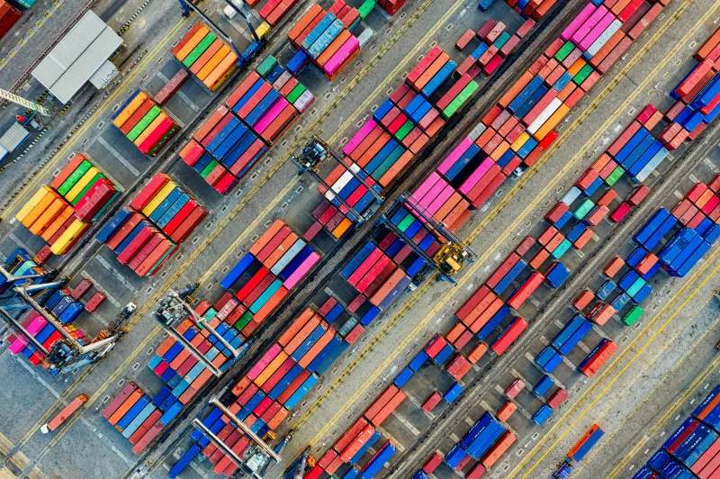 Aerial view of container freight transport area